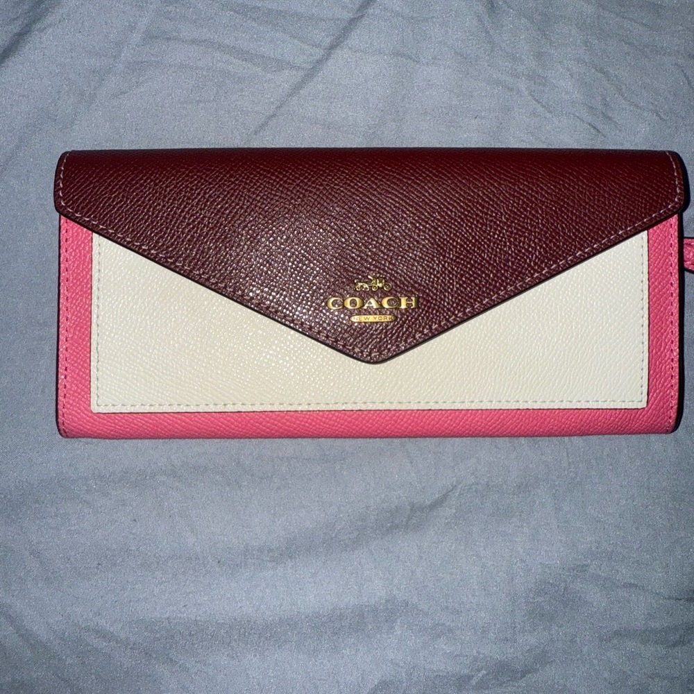 Coach Burgundy, Cream, and Pink Women's Wallet